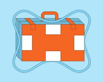 A briefcase illustrated as a life preserver