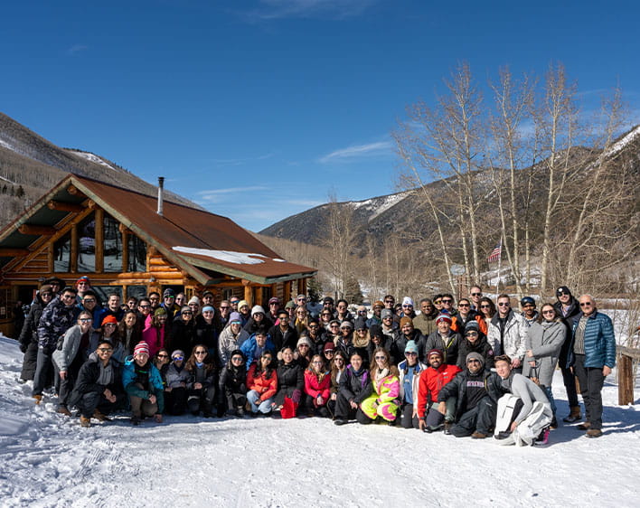 Kyle Balog with other Boothies in group photo taken at Ski Trip