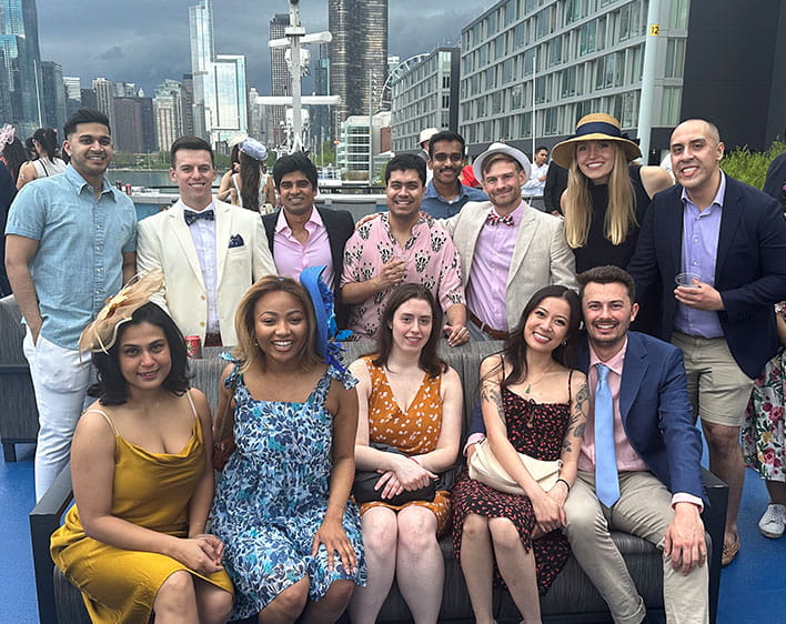 group photo with Anna and friends on boat
