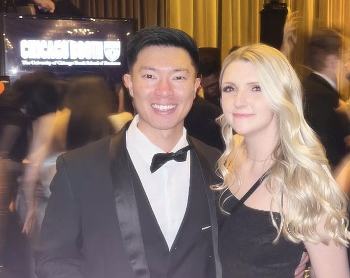Lawrence and his wife at formal Chicago Booth event