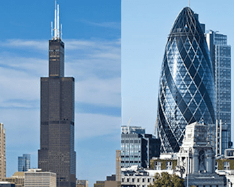 Chicago's Hancock Tower, London's Shard, and Hong Kong's Bank of China Tower