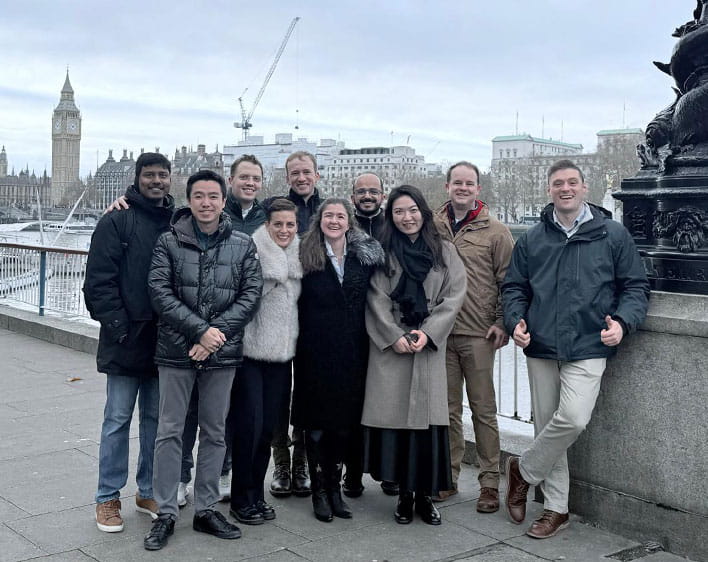 Group photo of Jacob Peterson and fellow Boothies in London