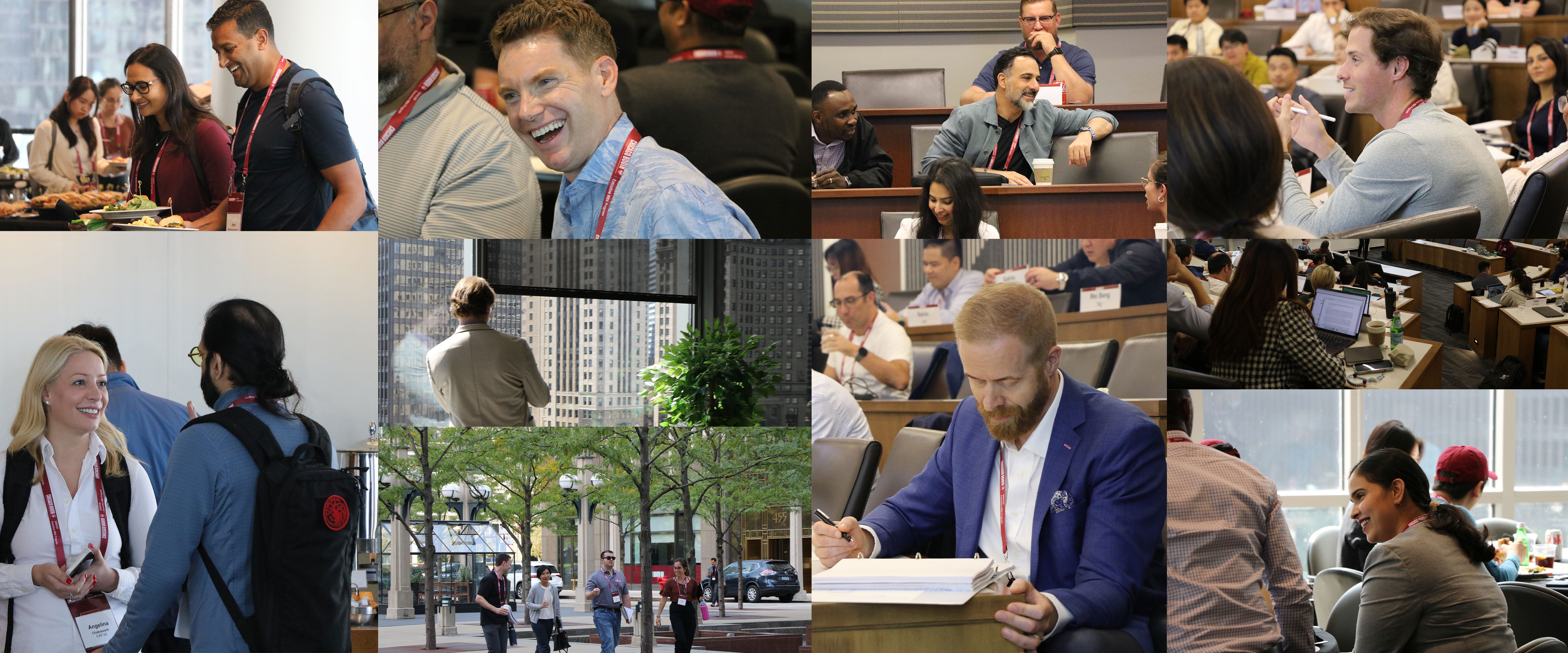 collage of EMBA students at Global Kick-Off Week socializing with one another