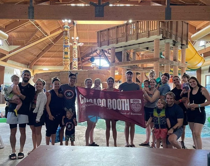 Rhett along with other members of POLO and their children at an indoor waterpark 