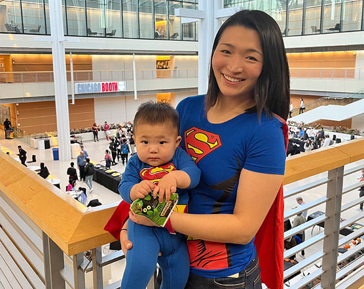 Rae at halloween POLO event with her son