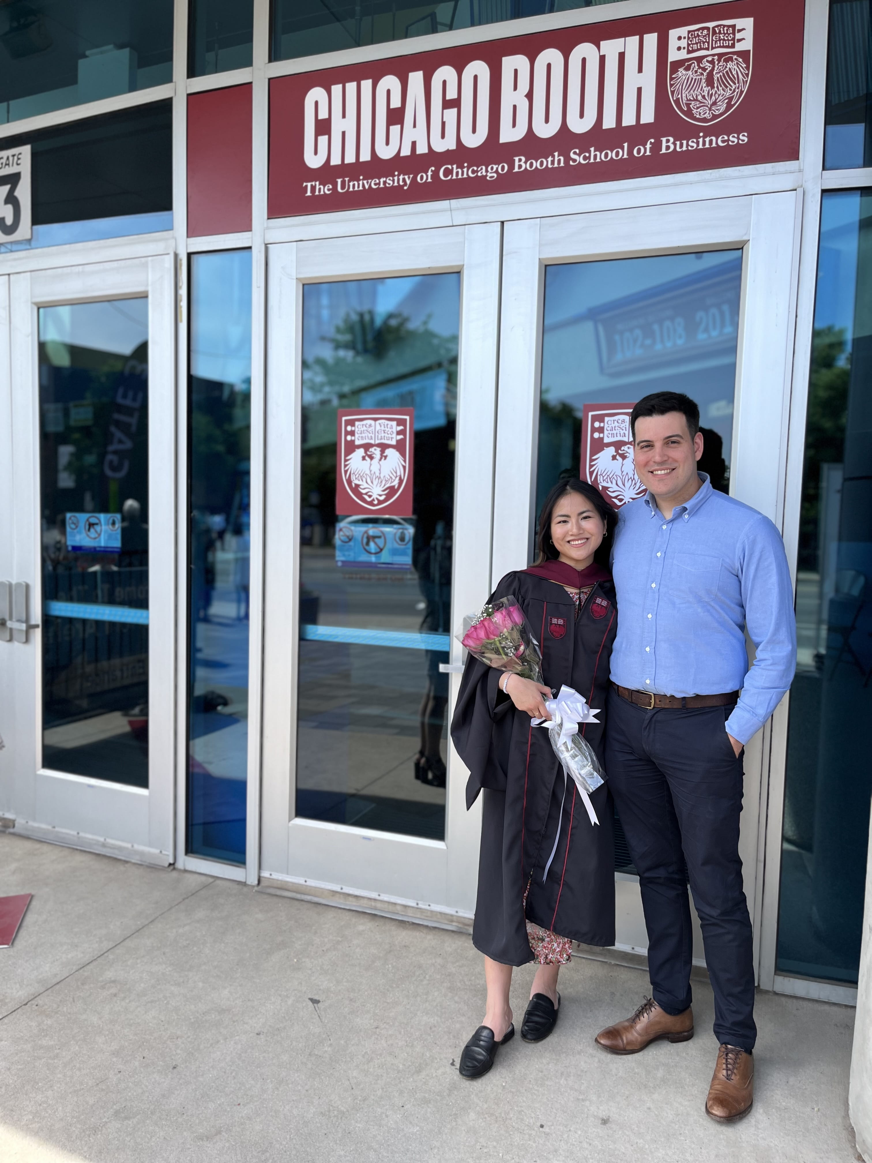 Pedro Ribeiro and his girlfriend Ivana Chen posing together smiling at Ivana's graduation