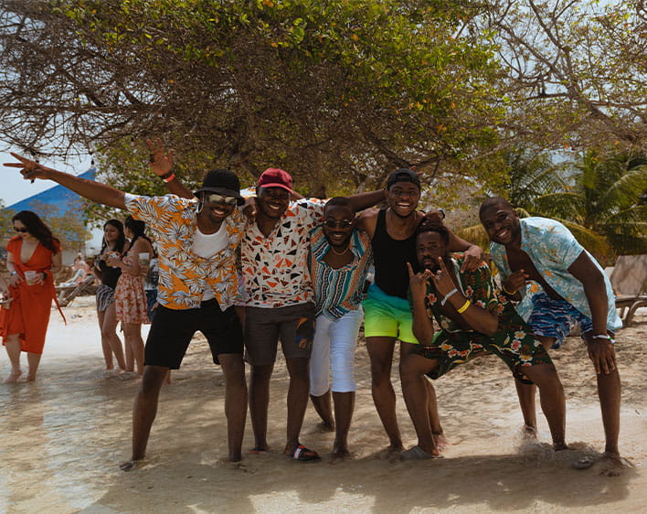 Prince with friends outside posing on vacation