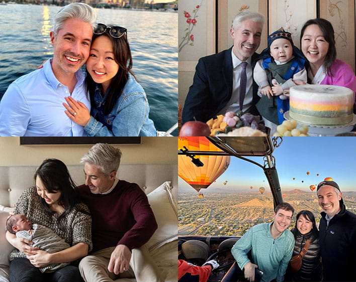 Michelle Kim Cullen collage of four photos with her husband and baby boy