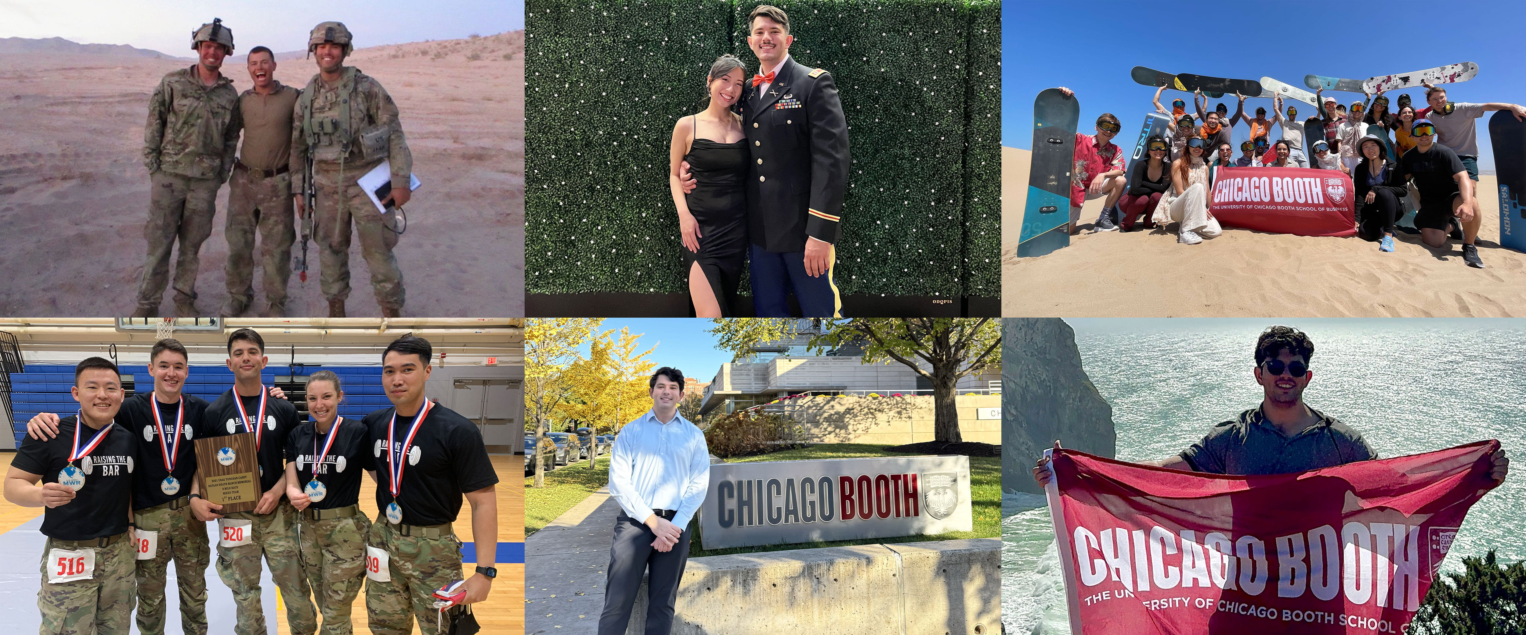 collage of photos of Jake Sparano during his time at Booth and in the military