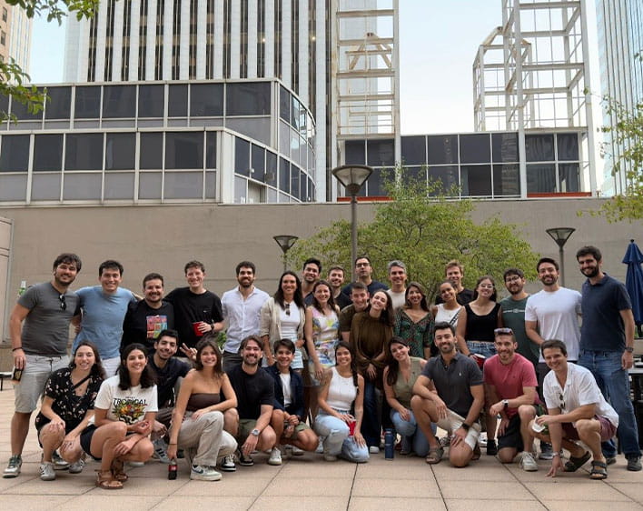 group of students outdoors gathered together