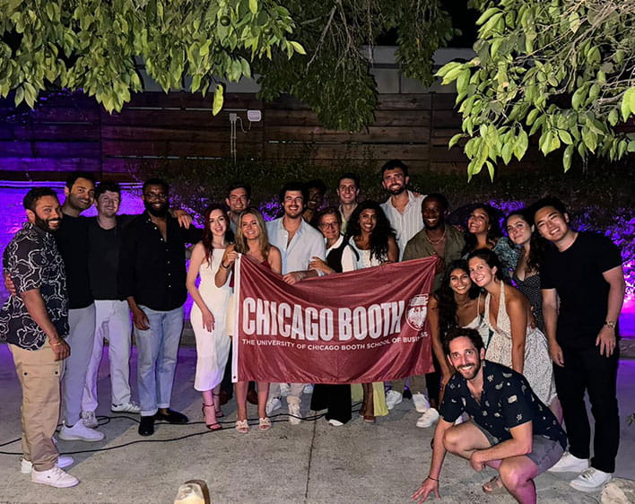 group of students holding Booth flag at Cyprus Random Walk 