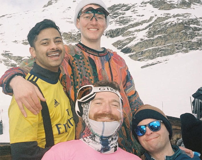 Zachary and friends outdoors with snow