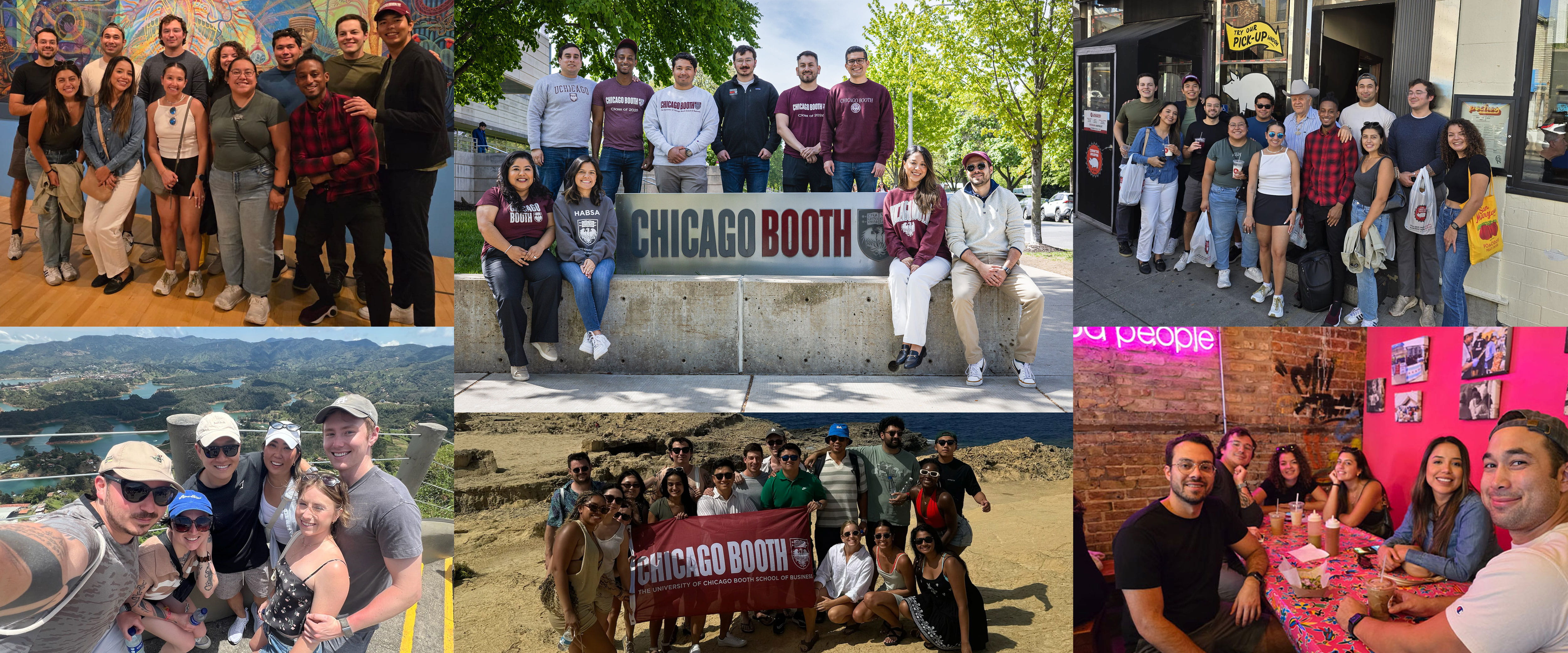collage of images containing Christian Ochoa and Boothies at different HABSA student group events and Booth trips