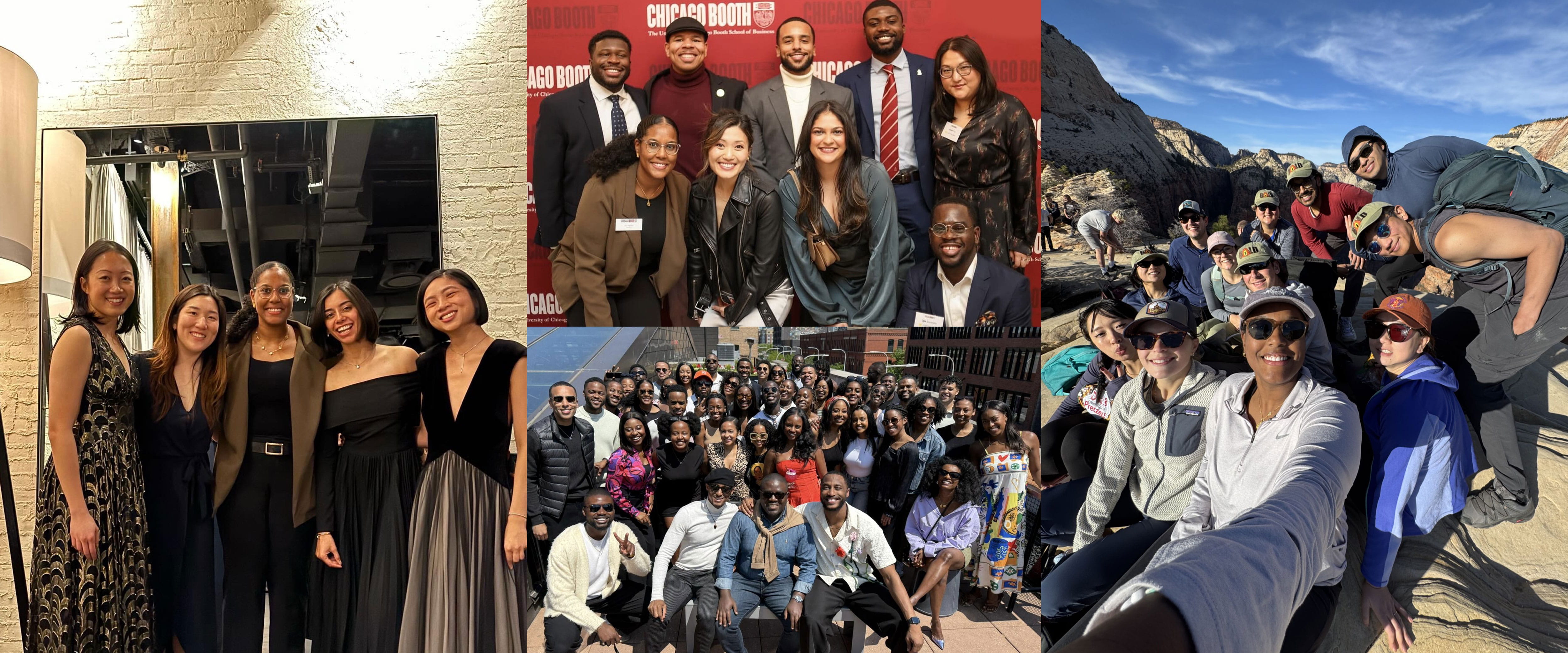 collage of Dena Bashri and other Boothies in group photos