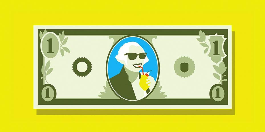 Illustration of dollar bill with George Washington drinking a frozen cocktail 