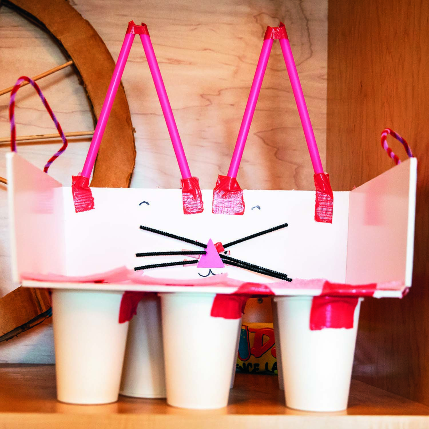 Hand-made cat sculpture by children at Kids Science Labs