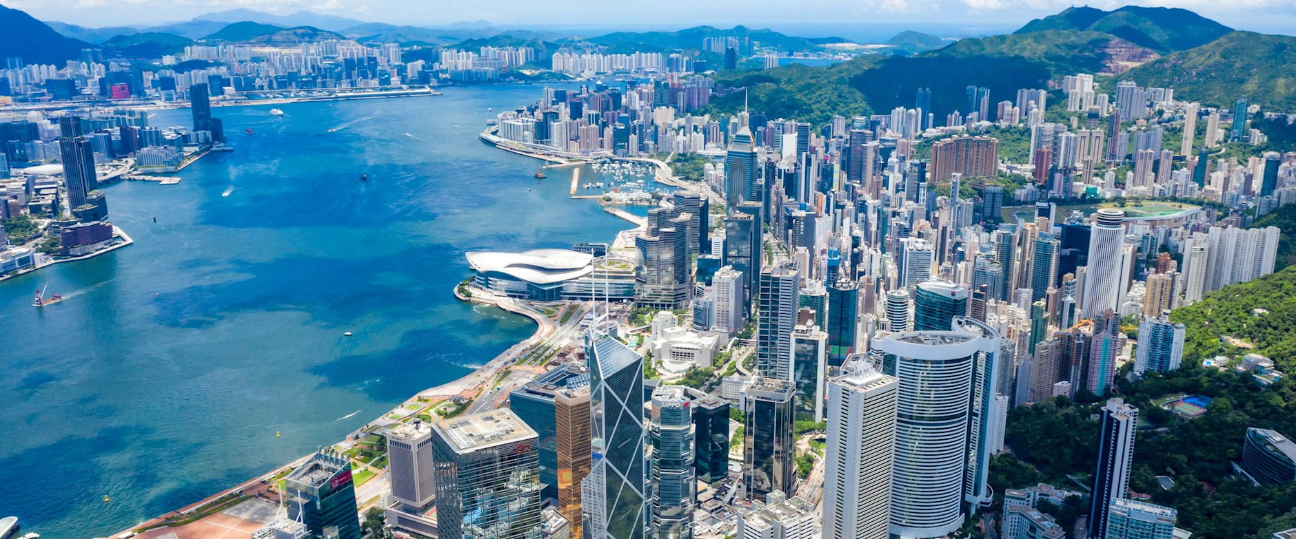 View of downtown Hong Kong city and the South China Sea