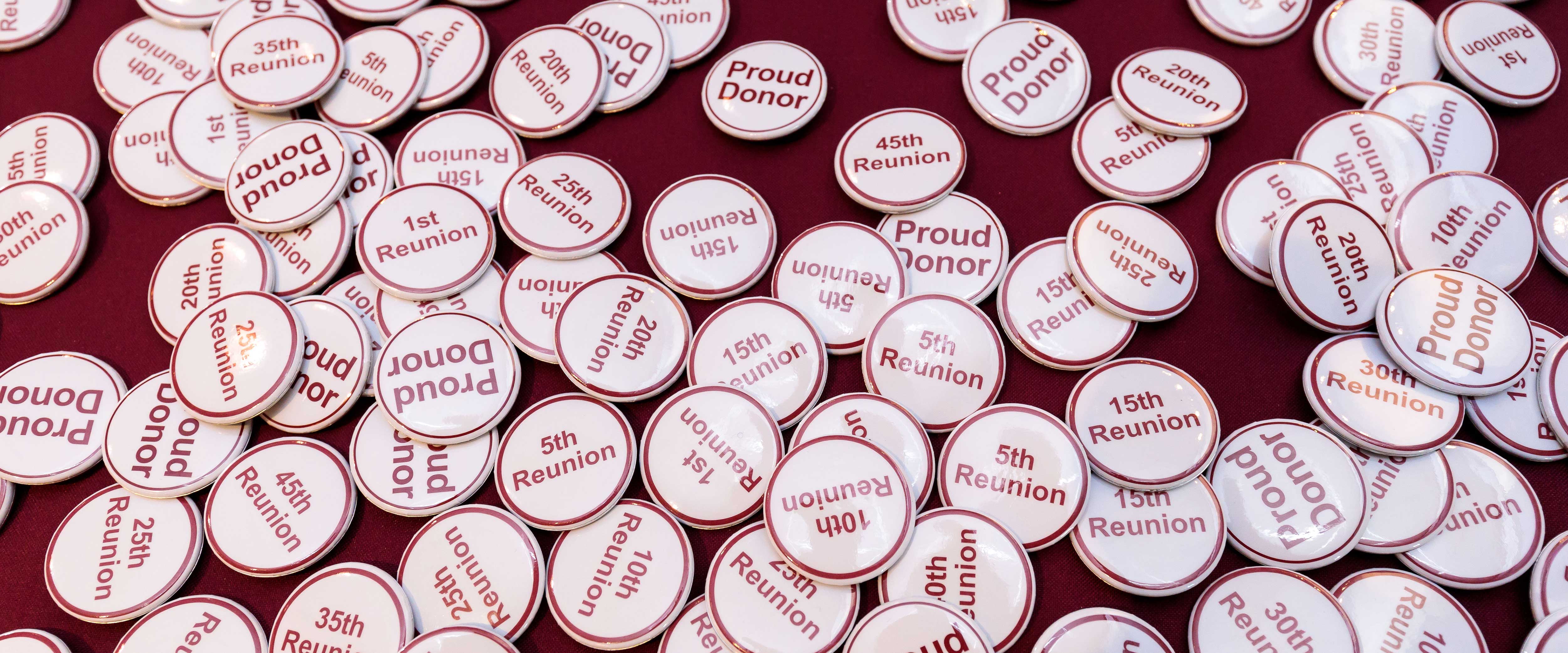 Reunion pins on a table