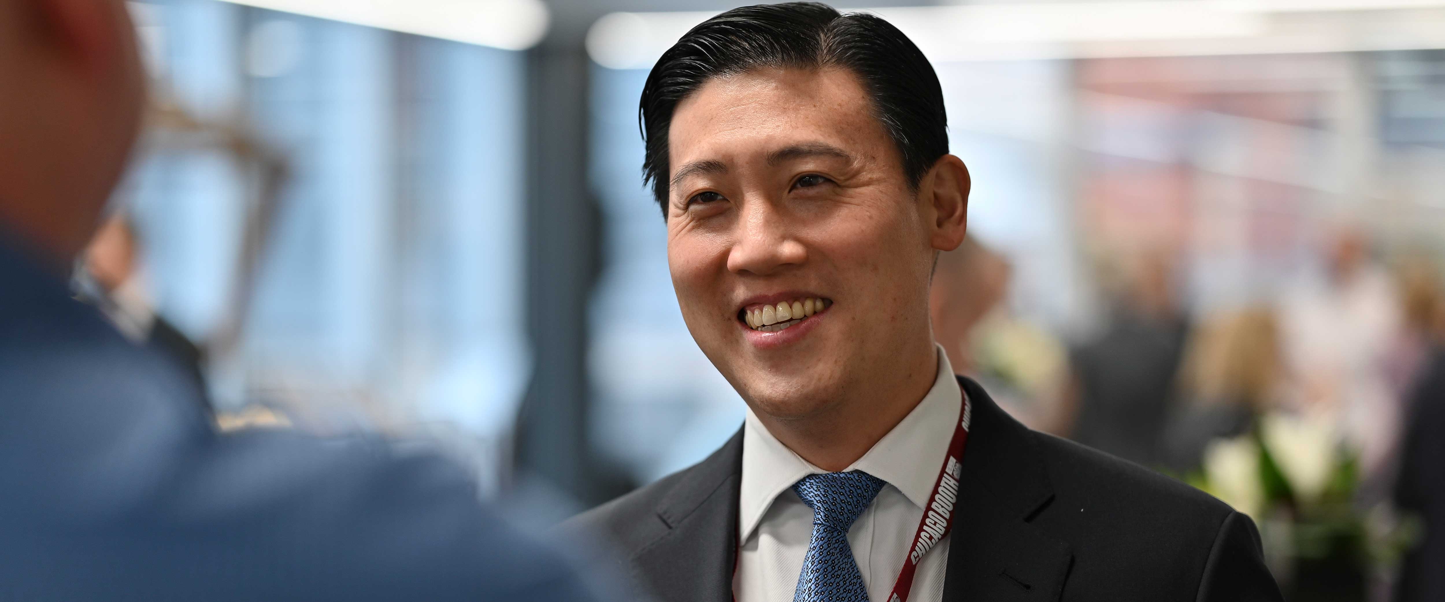 Man networking at a reception