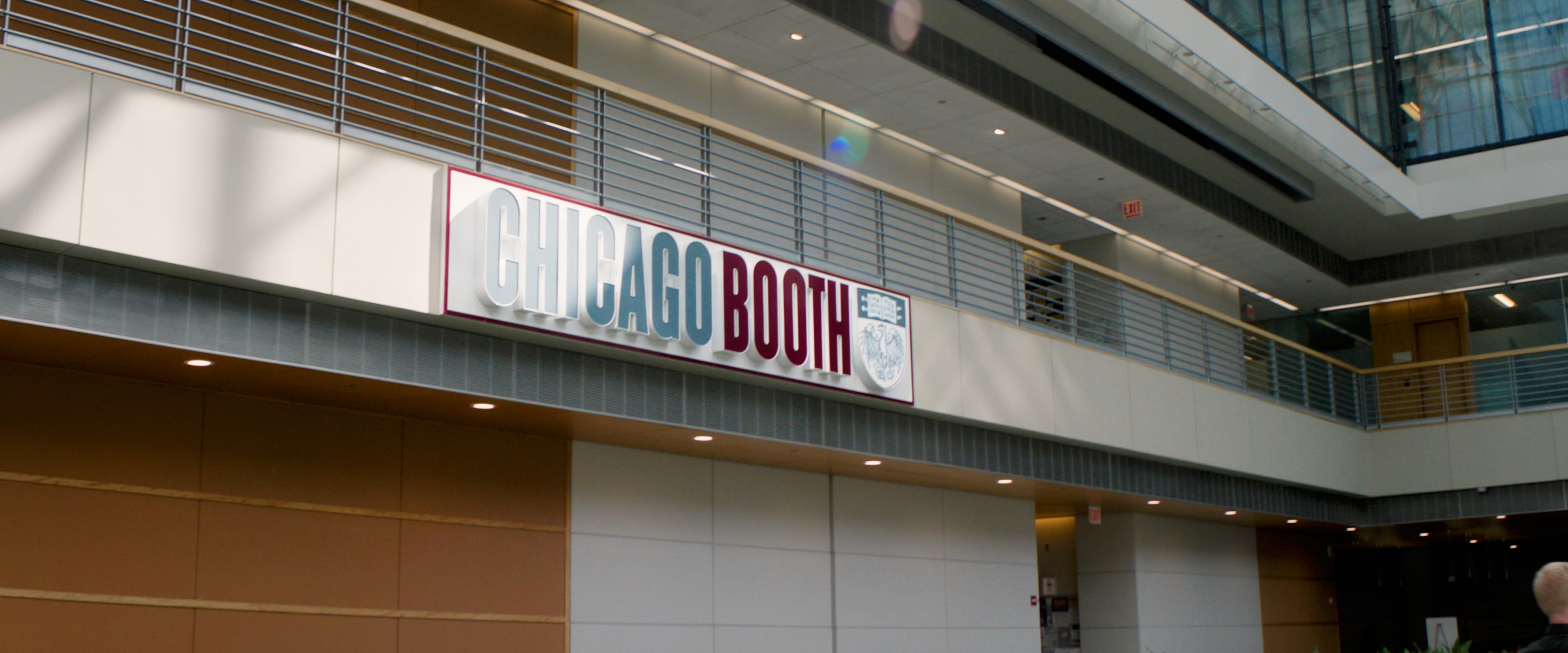 Chicago Booth logo in Harper Center