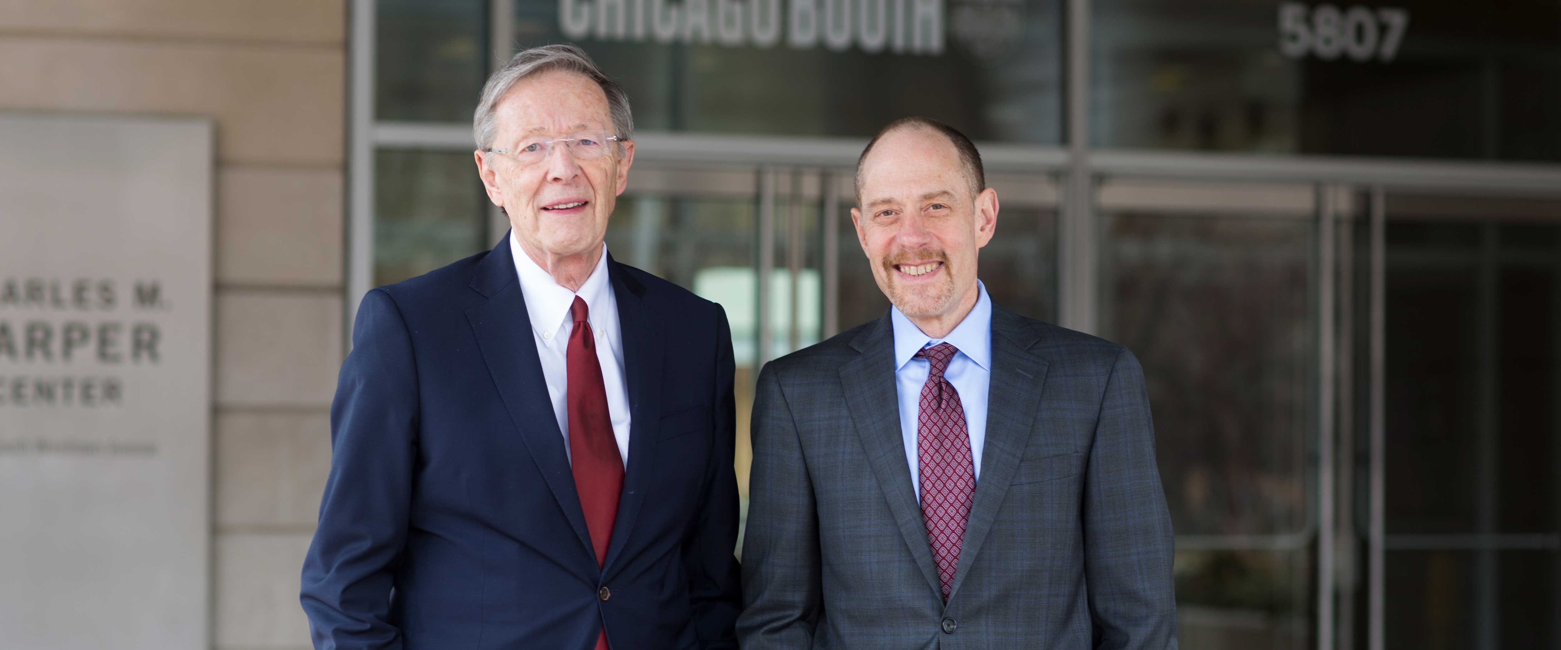 Harry Davis and Robert Vishny in front of the Harper Center