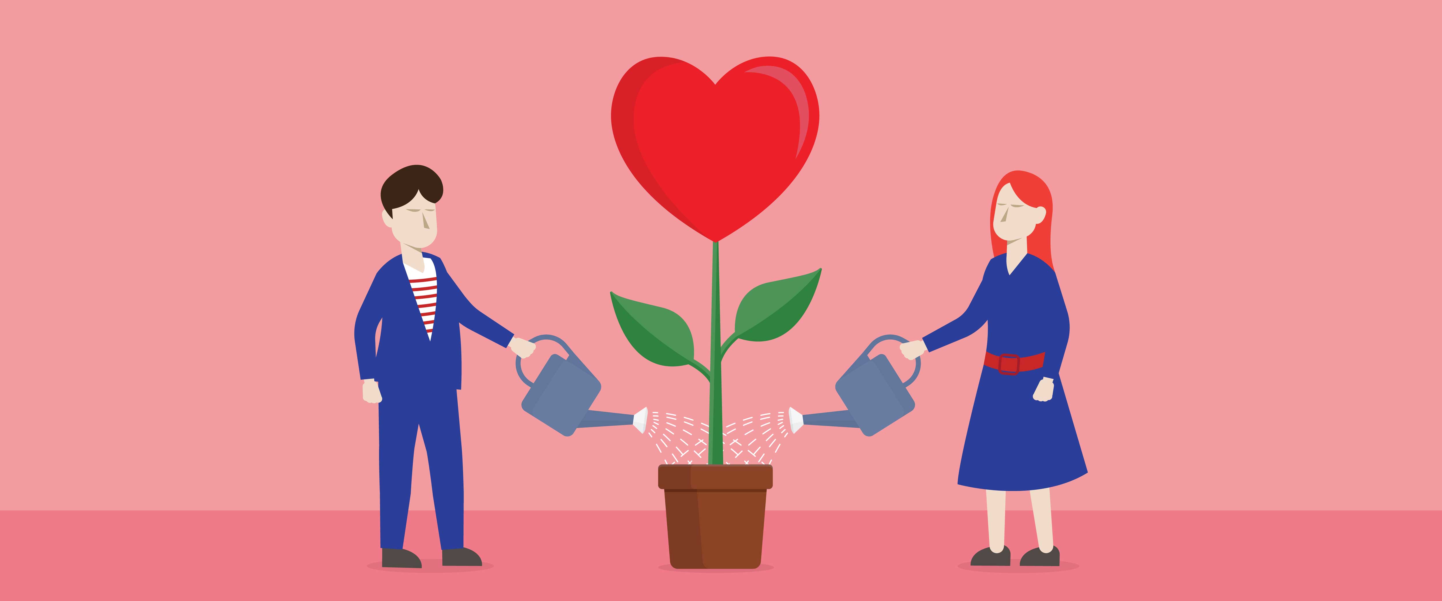 Man shooting a love arrow at a woman