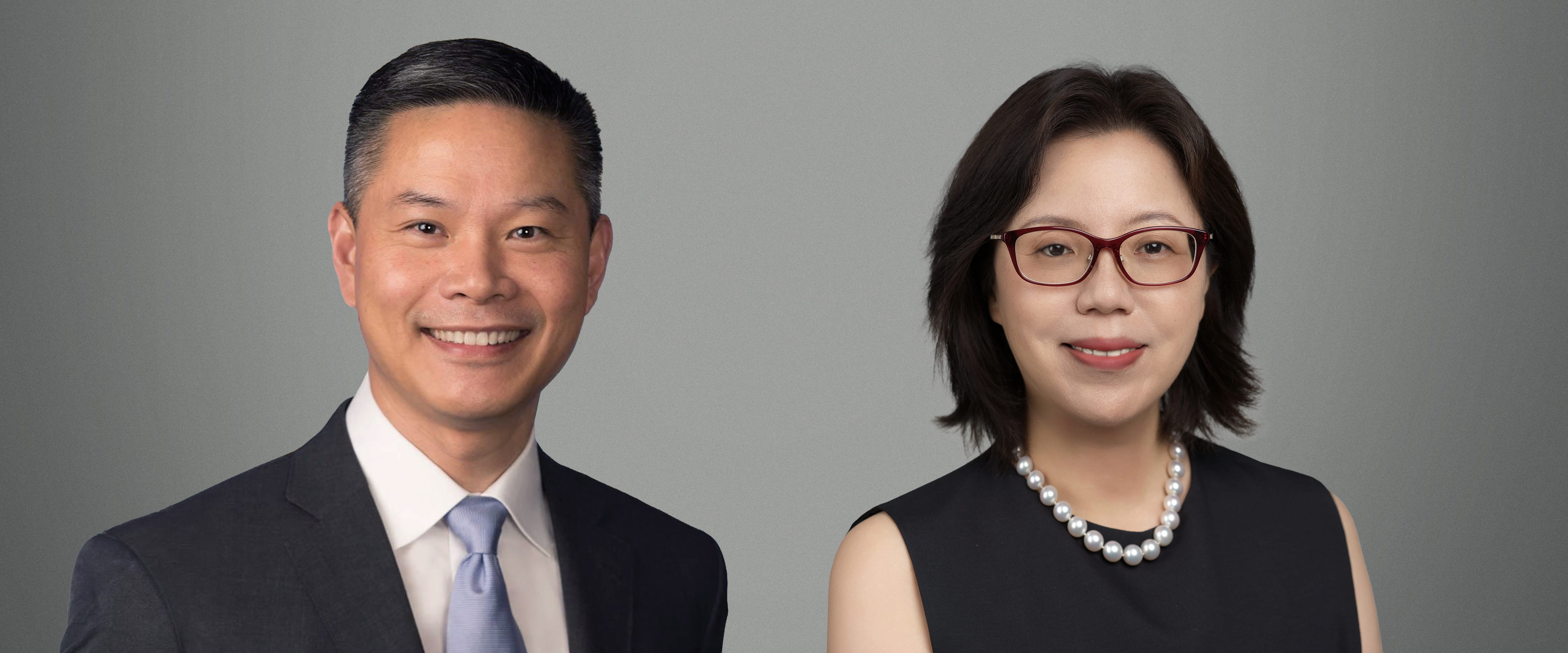 Wei Cai and Lan Xue headshots on gray background