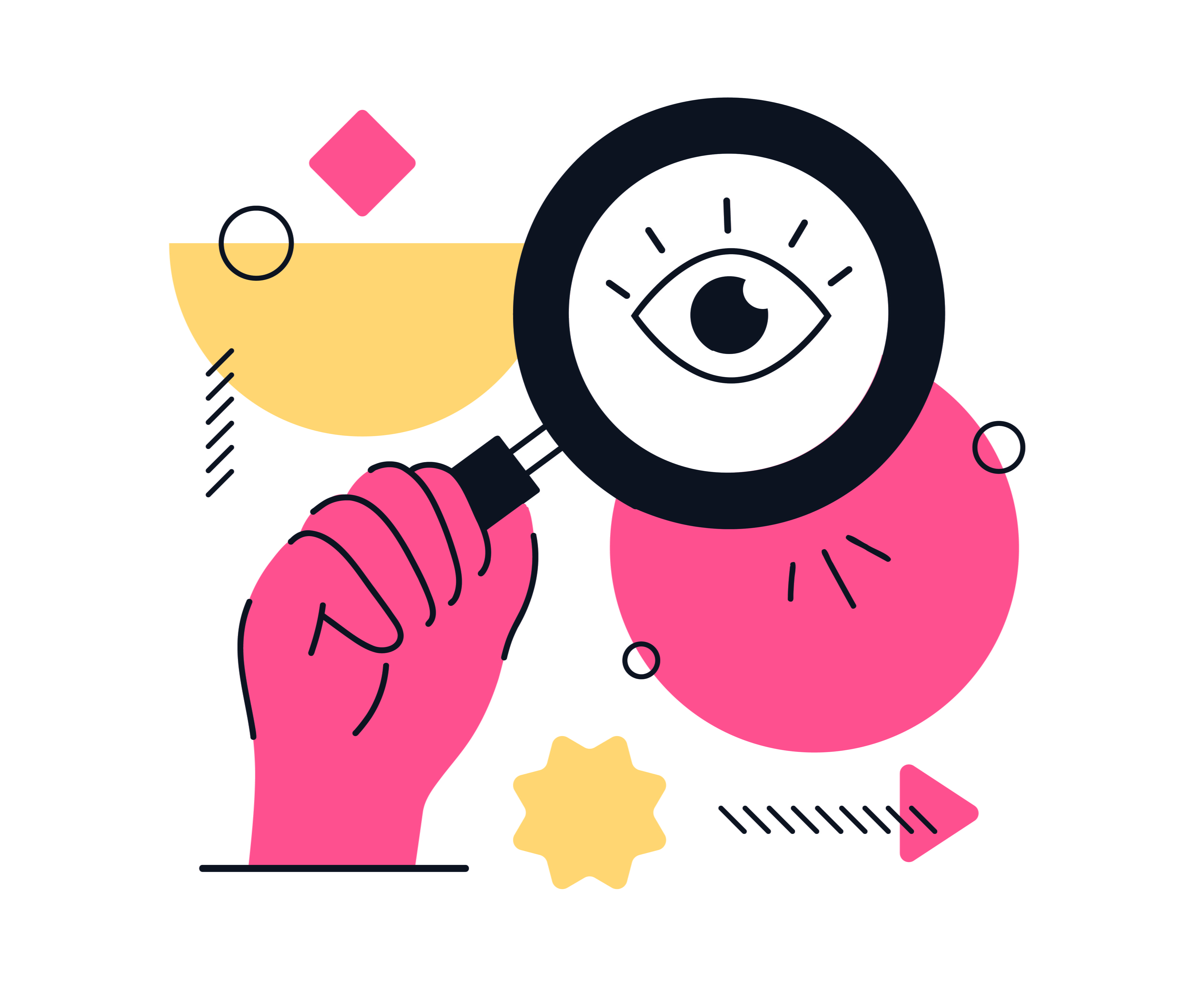 Hand holding a magnifying glass.