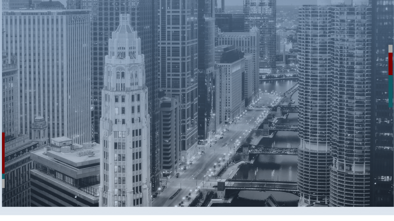 Chicago city-scape with CAAI and Booth logos