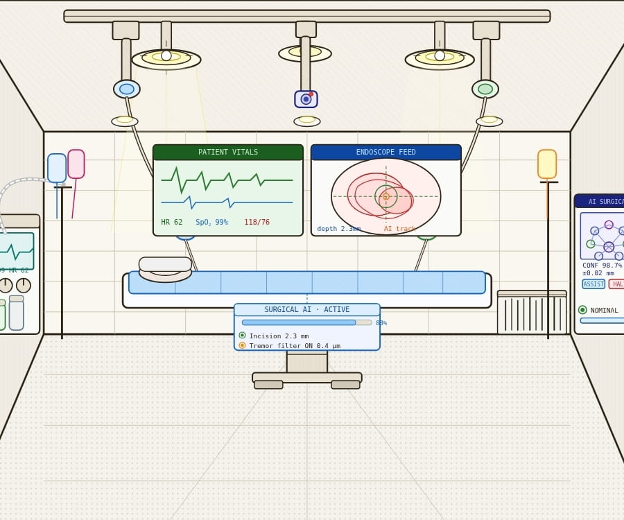 Digital image of operating room with AI equipment
