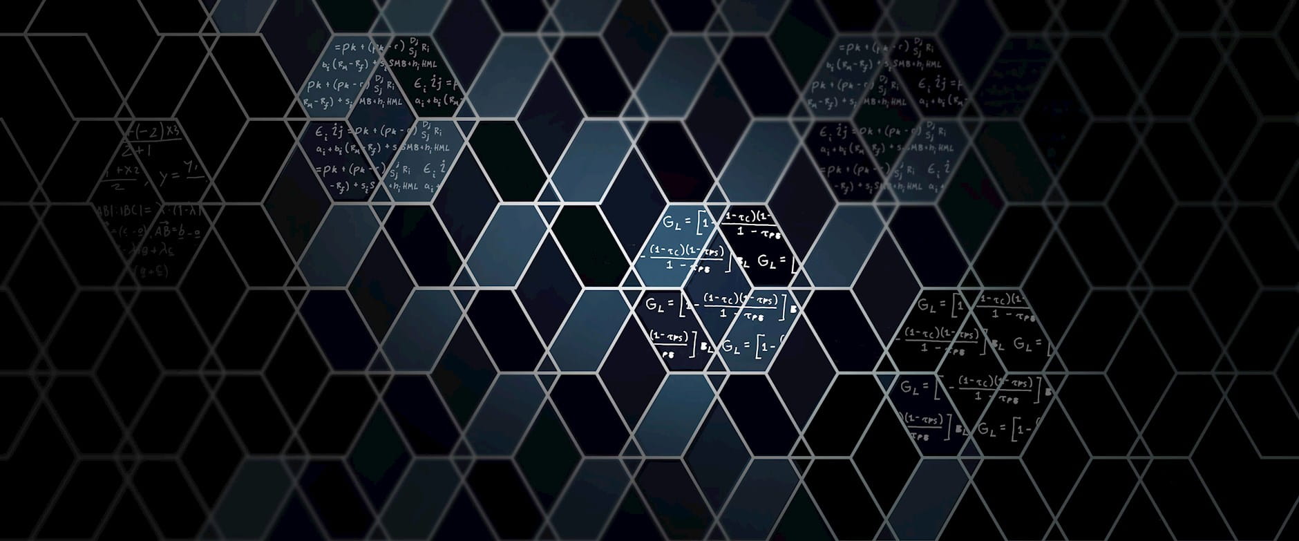 Finance formulas hidden in blue hexagon cubes