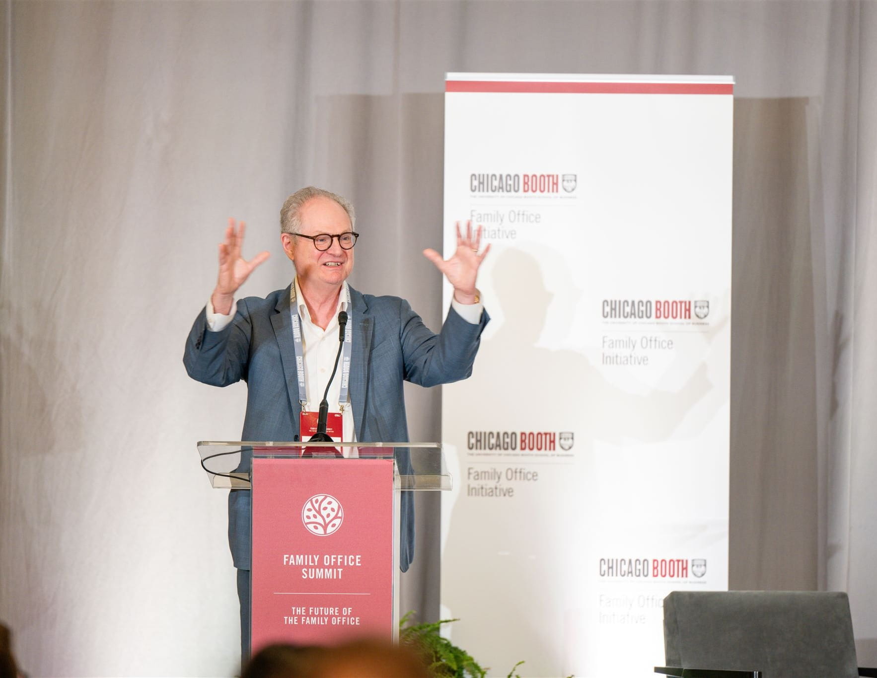 President Alivisatos speaking at the Family Office Summit.