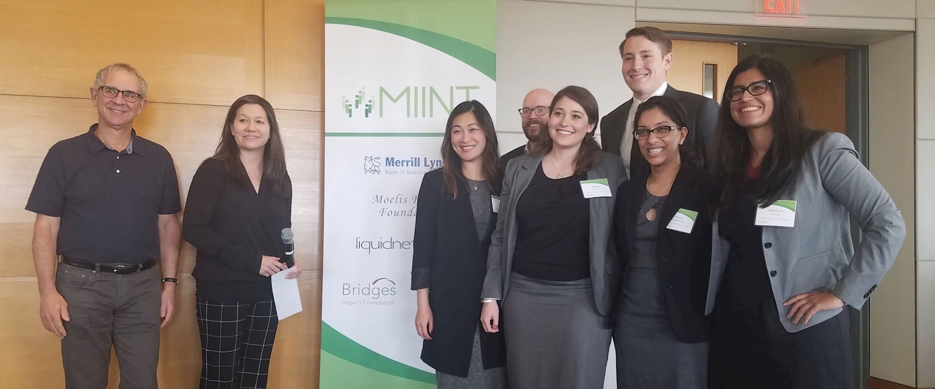 A team of Booth students after winning the MIINT competition at Wharton School of Business in 2018