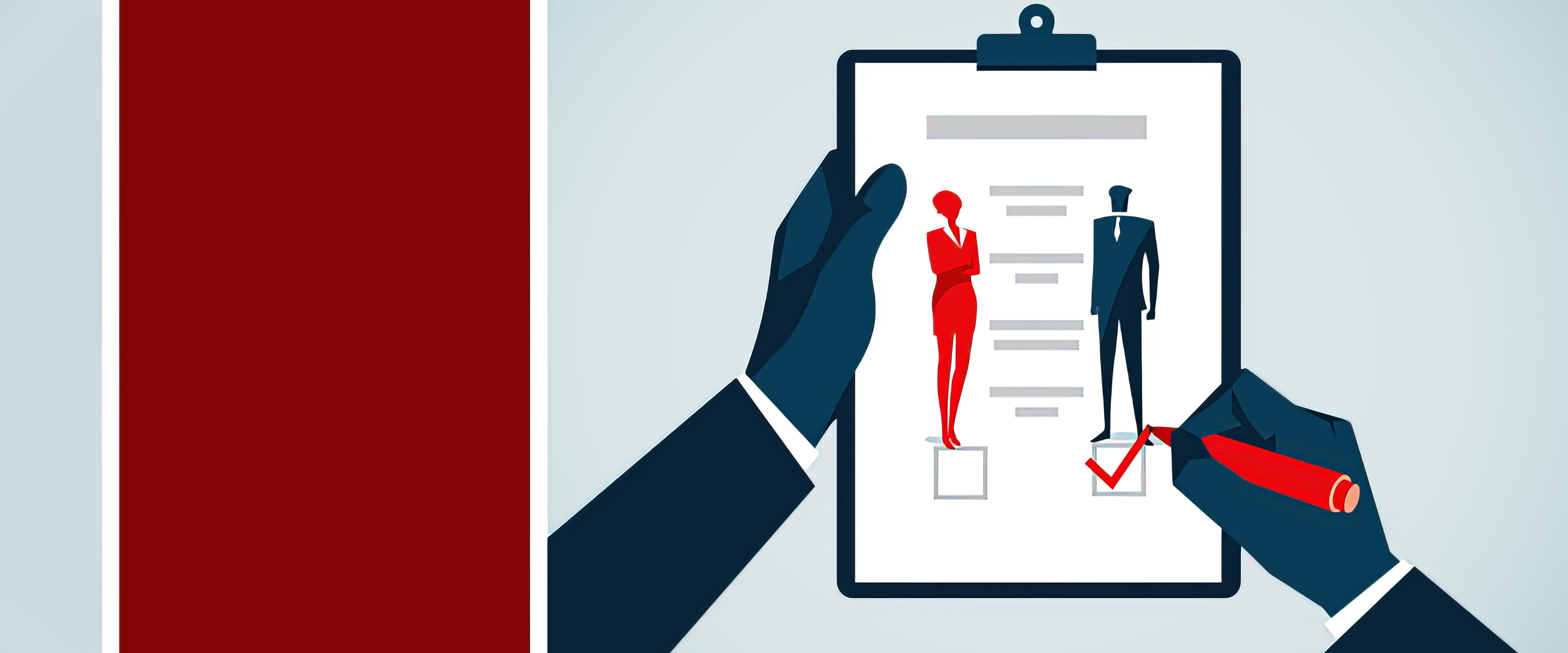 Illustration of hands and a clipboard making a checkmark next to a person