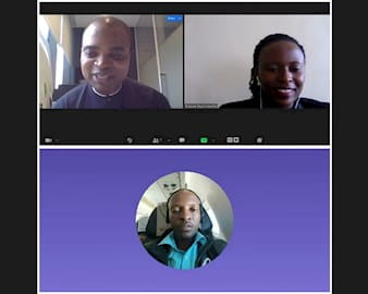 Remote coaching session between Booth alum, Grow Movement program manager, and social entrepreneur