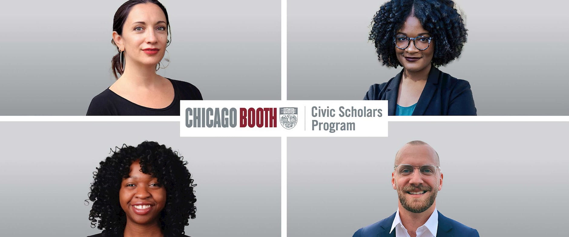 This image is of four Chicago Booth Neubauer Civic Scholars 