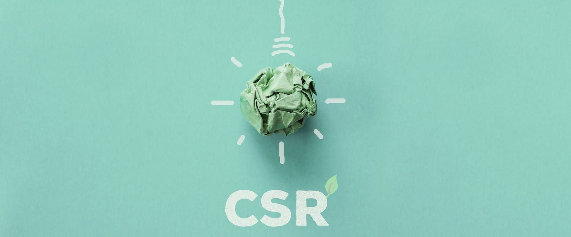 A balled on piece of paper made to look like a lightbulb; the letters "CSR" are spelled out below it; the "R" has a little leaf coming off the side