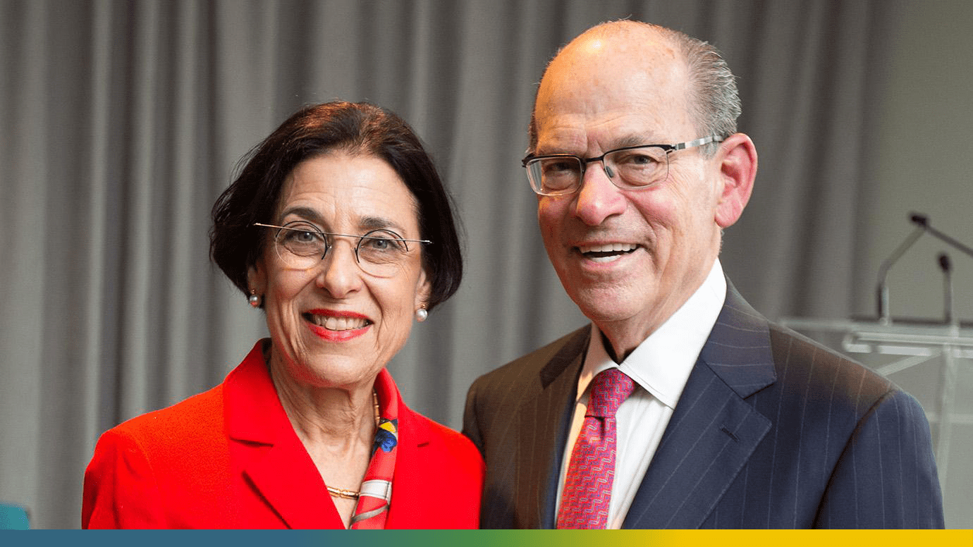Joseph Neubauer, MBA ’65, and Jeanette Lerman-Neubauer with Triptych