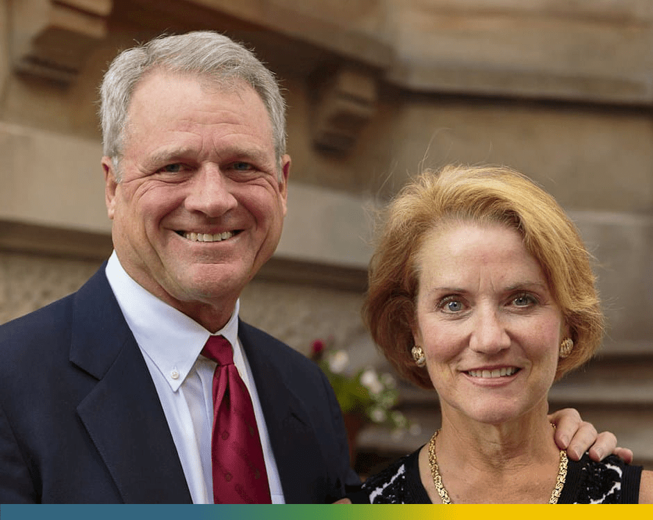  John Edwardson, MBA ’72 and Fran Edwardson with Rustandy Triptych