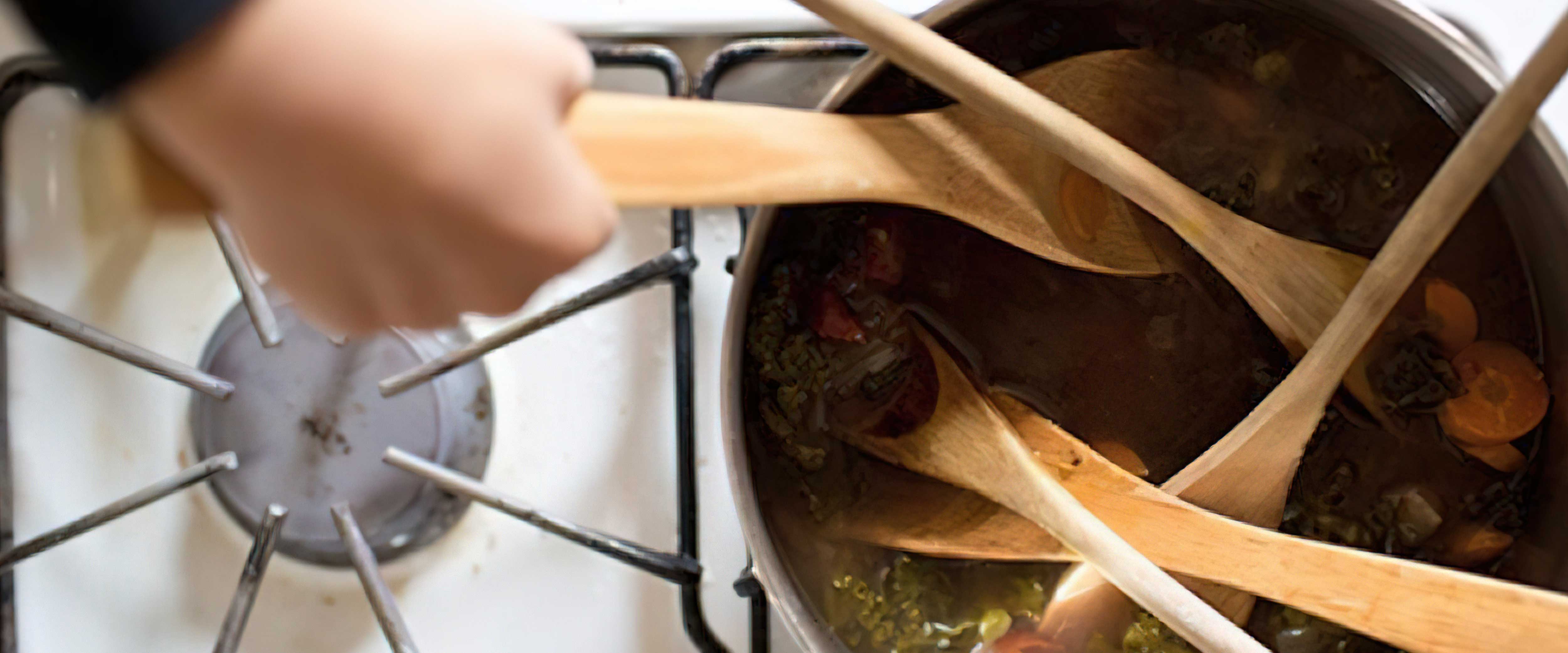 Pot with too many wooden spoons