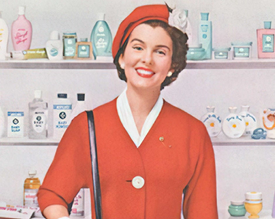 Vintage Avon ad featuring a saleswoman