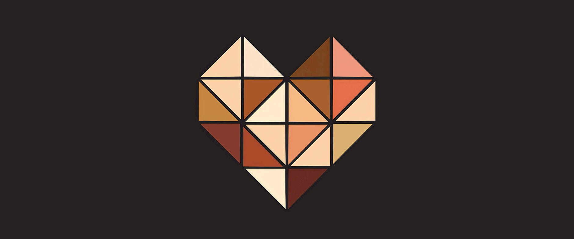 Geometric heart comprised of multi colored triangles