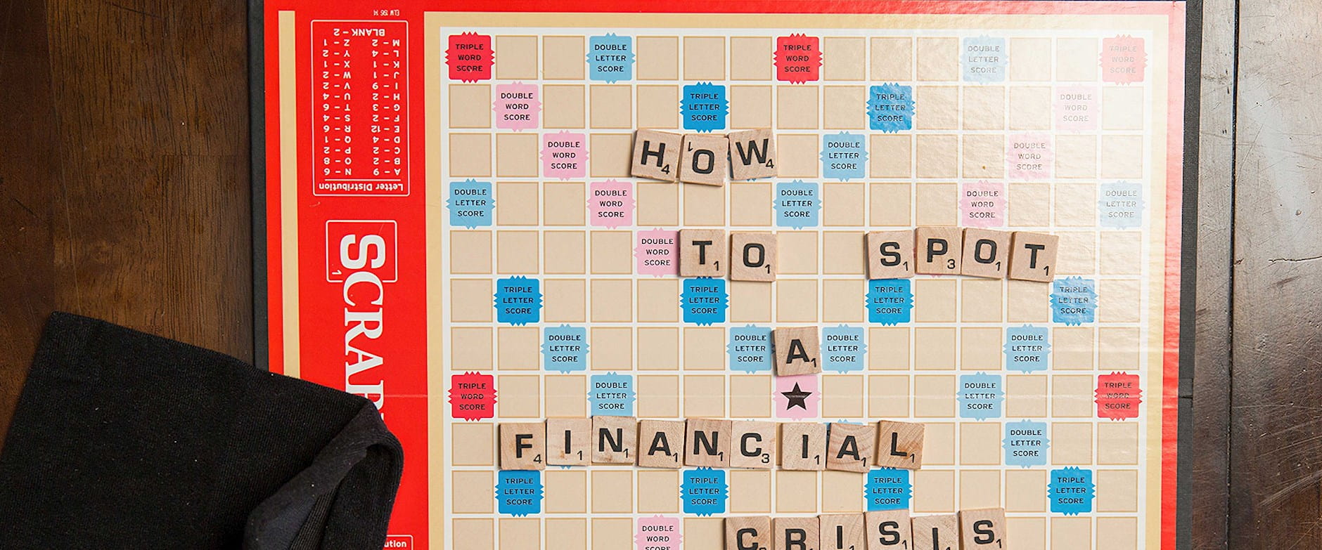 Scrabble board that spells out "How to spot a financial crisis"