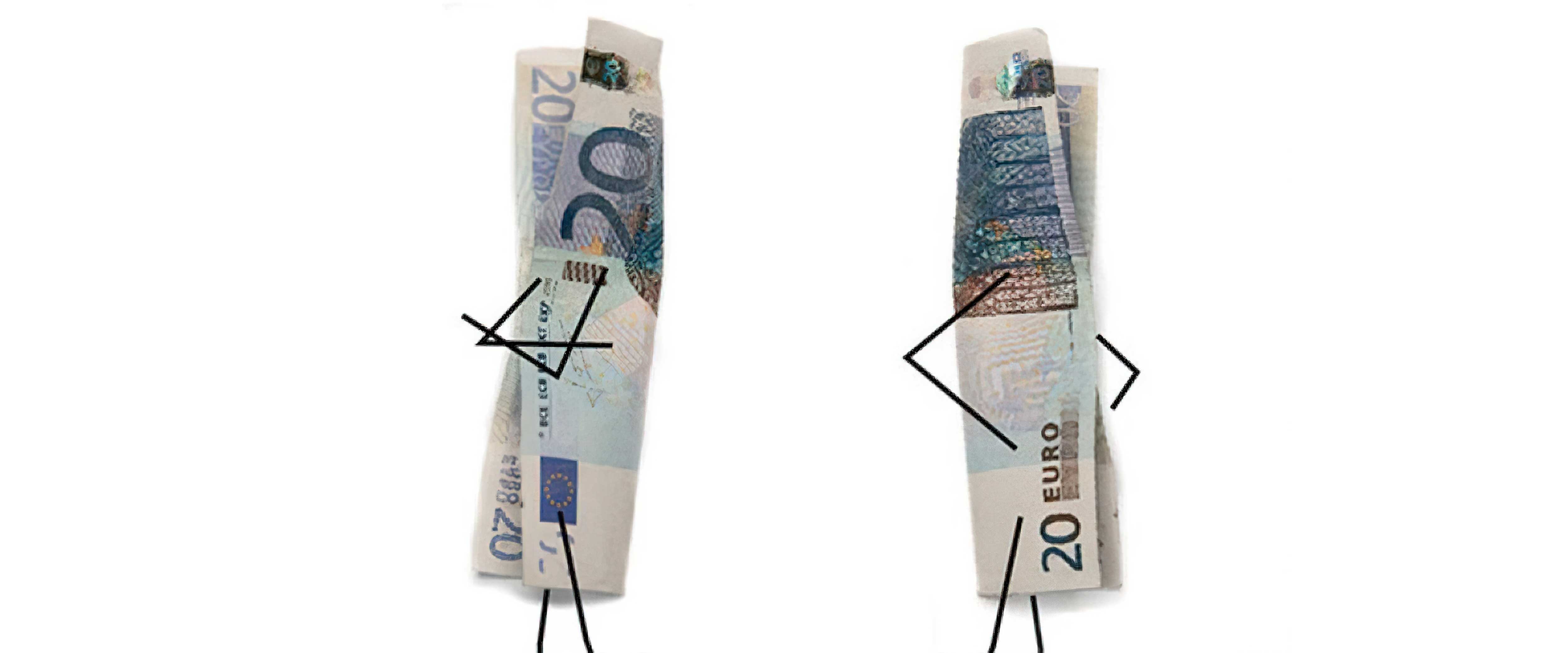 Euros with hands turning their backs on each other