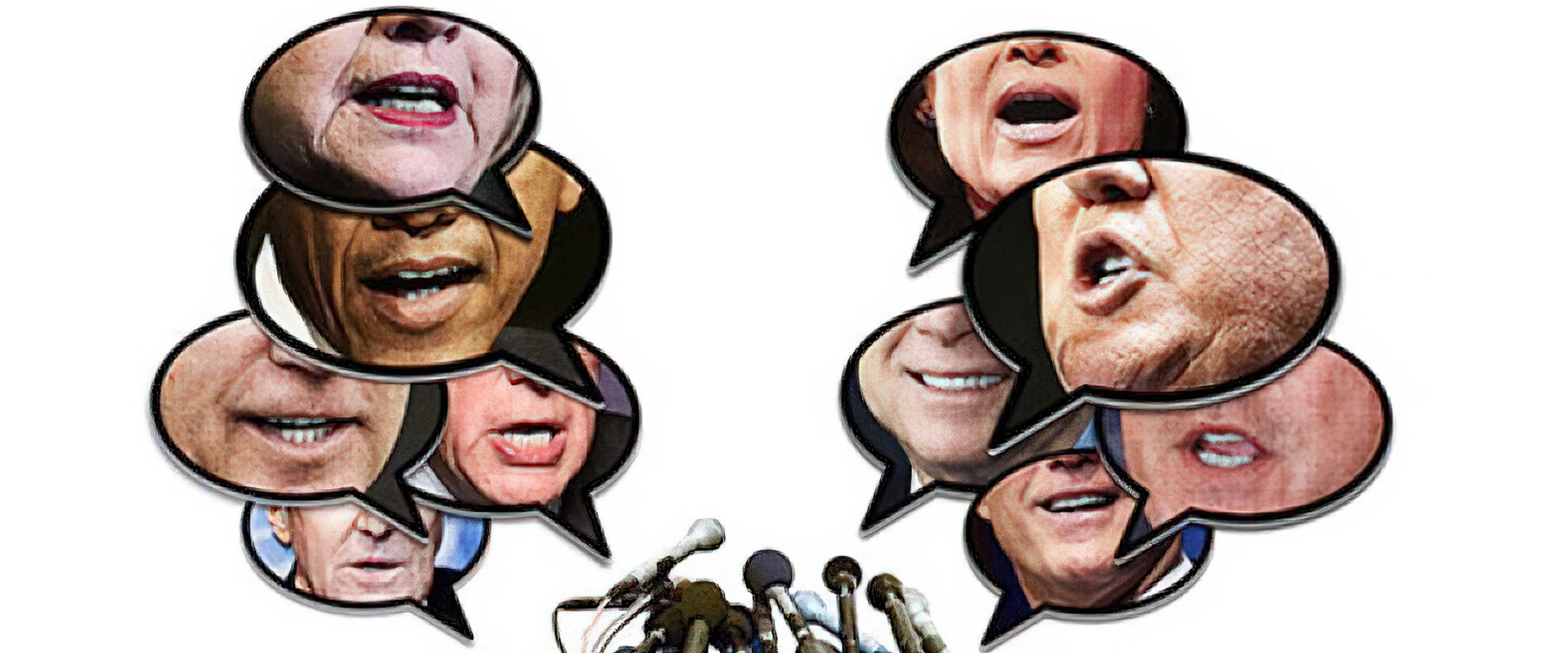 Countless word bubbles emanating from podium