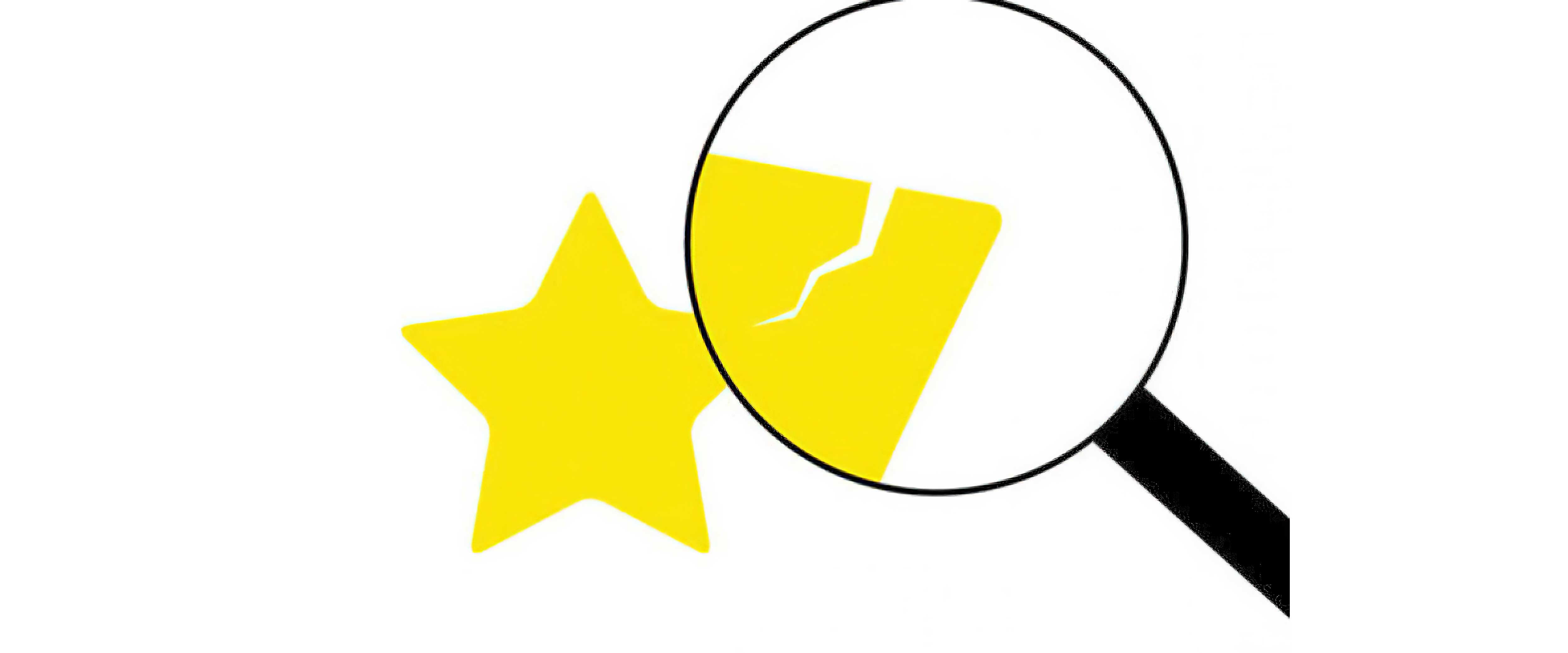 Magnifying glass closing in on star with cracks in it