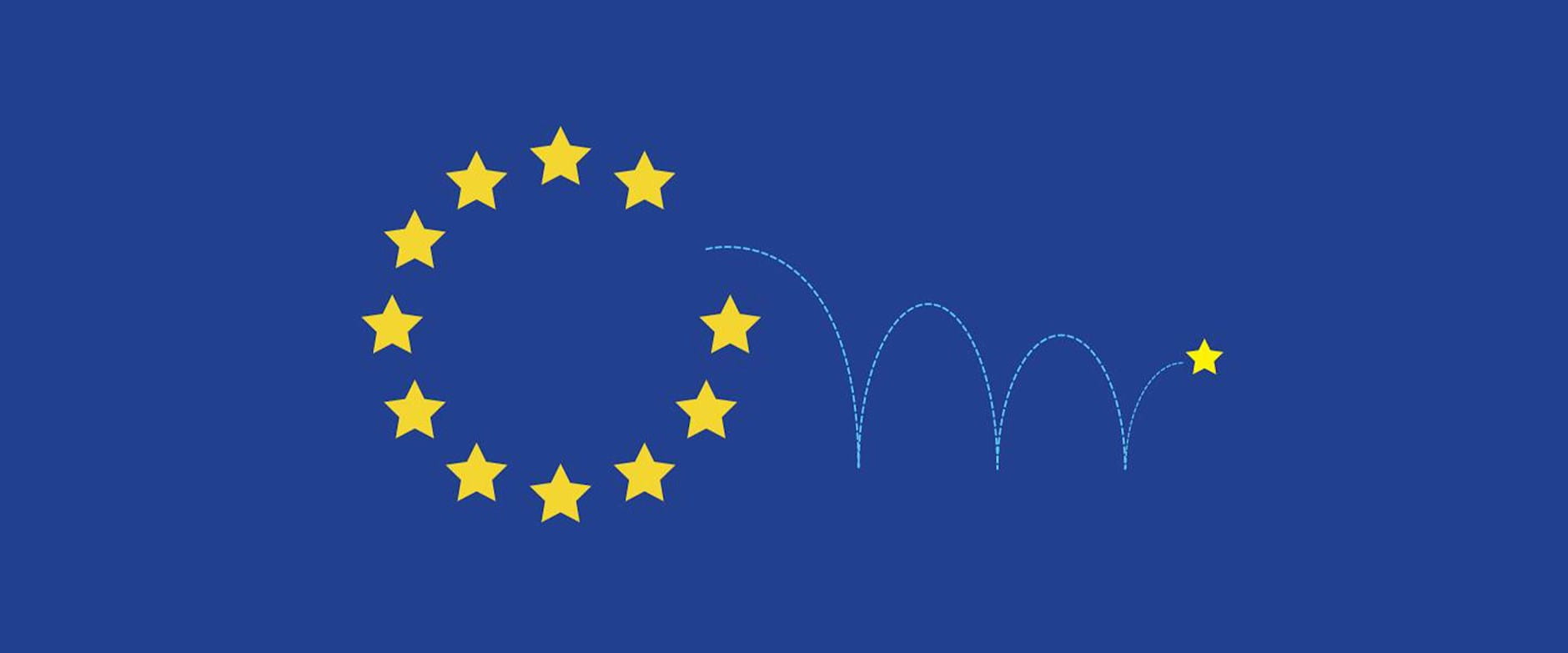 European Union flag with a star bouncing off
