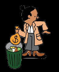 woman hiding money in trash