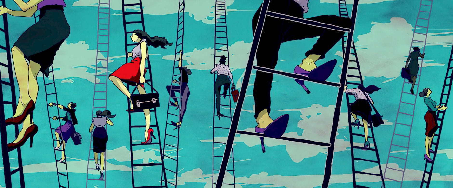 Women climbing ladders
