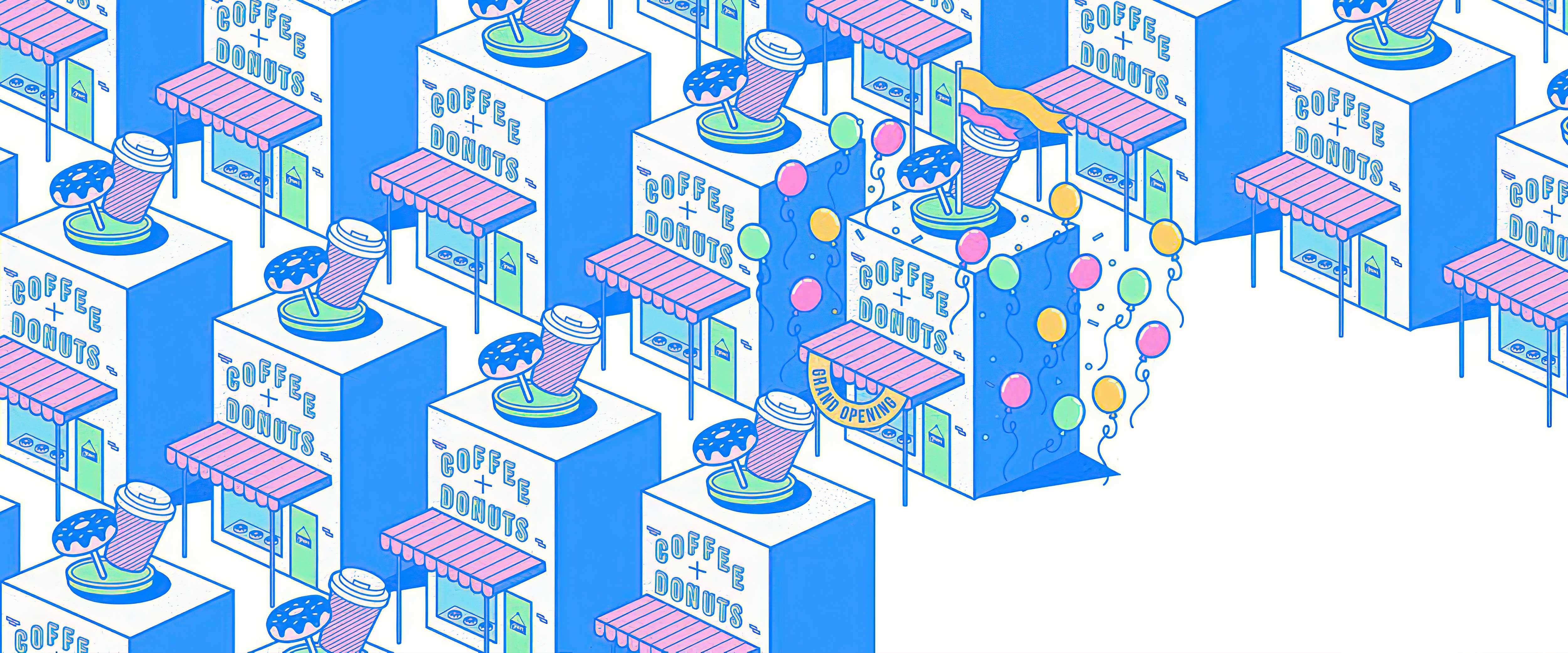 Brightly colored donut shops